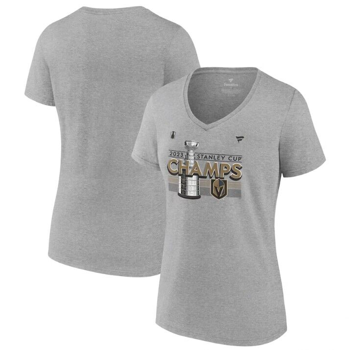 Women's Vegas Golden Knights Heather Gray 2023 Stanley Cup Champions Locker Room Plus Size V-Neck T-Shirt